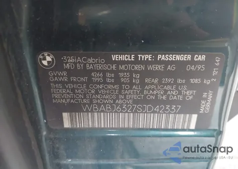 1995 BMW 325 Ic Automatic from USA, damaged, VIN WBABJ6327SJD42337